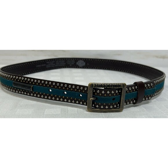 Harley Davidson Womens Size LARGE Brown Leather Teal Blue Gold Silver STUDDED